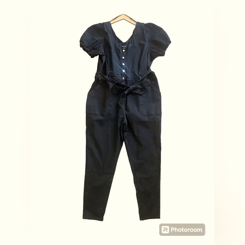 Denim black jumpsuit with puffy sleeves from city chic size 24